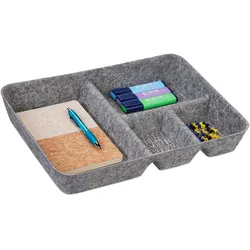 Relaxdays Schubladen Organizer Filz, Ordnungssystem Schreibtisch, HxBxT: 6,5 x 40 x 30 cm, 4 Fächer, Filzkorb, hellgrau