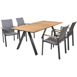 5-tlg. Teak Alu Tischgruppe DAVINA Set Garten Sitzgruppe Outdoor Grau Holz Möbel