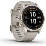 Garmin fenix 7S Pro Sapphire Solar beige/softgold mit Silikonarmband hellgrau