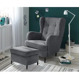 ed exciting design "Oskar", grau (anthrazit), B:63cm H:43cm T:42cm, 100% Polyester, Hocker, Sitzhocker, mit Massivholzfüßen