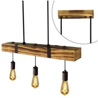 GBLY Pendelleuchte Esstisch aus Holz Vintage Hängelampe Retro Esszimmerlampe in 61CM Holzbalken - 3 x E27 max. 25W - Höhenverstellbar Industrial