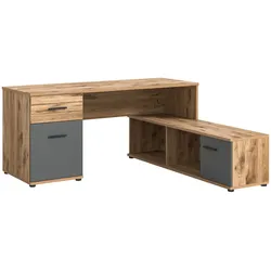 Winkelschreibtisch Eckschreibtisch MASON in Nox Eiche und Basalt grau - Eiche