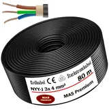 MAS-Premium Erdkabel Deutscher Marken-Elektrokabel Ring zur Verlegung im Erd- und Außenbereich Standard Starkstromkabel (NYY-J 3x4 mm2, 80m)