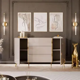 lookway SIDEBOARD mit Schubladen ONYX Kaschmir auf goldenen Beinen Hochglanz