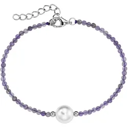 Smart Jewel Armband mit Edelstein-Kugeln + Muschelkern-Perle, Silber 925 Lila Violett 