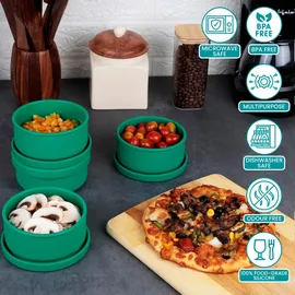 Belle Vous Pizzateigbehälter mit Deckel - Set von 4 - Silikon - Stapelbare Teigbehälter - Pizzaballenbox - Zum Brotbacken und Pizzabacken - Pizza... - Grün