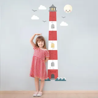 Klebekerlchen® | Personalisierte Messlatte als Wandtattoo fürs Kinderzimmer | Zum Messen der Körpergröße bis zu 160 cm | Inklusive individueller Personalisierung - Leuchtturm rot