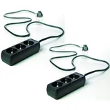 2 x G-L-T 3-Fach Mehrfachsteckdose schwarz Steckdosenleiste, Steckplätze 45 Grad gedreht, Kabel 1,4m, Steckerleiste