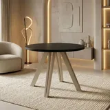Runder Esstisch Ausziehbar 100–180 cm mit Holzbeinen aus Buchenholz in Kaschmir – Moderner Ausziehtisch für Esszimmer, Küche und Wohnzimmer ... - Schwarz