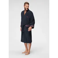 Bruno Banani Herrenbademantel Roy, ideal für Sauna & Spa, Hotelbademantel, Morgenmantel, Langform, Walkfrottee, Kimono-Kragen, Gürtel, mit farblich abgesetzten Streifen, Bademantel, Baumwolle, S-3XL blau XXL | 125 cm