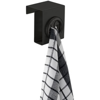 WENKO Türhaken Push Matt, Handtuchhalter mit Push & Pull-Funktion, zum Einhängen an Schubladen oder Schranktüren in der Küche, aus lackiertem, rostfreiem Edelstahl, 5 x 6 x 4 cm, Schwarz