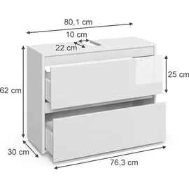 Vicco Waschbeckenunterschrank Majest, Hochglanz, 80.1 x 62 cm mit 2 Schubladen, Vicco