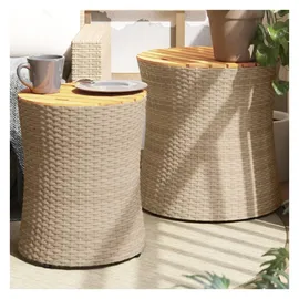 vidaXL Garten-Beistelltische 2 Stk. mit Holzplatte Beige Poly Rattan