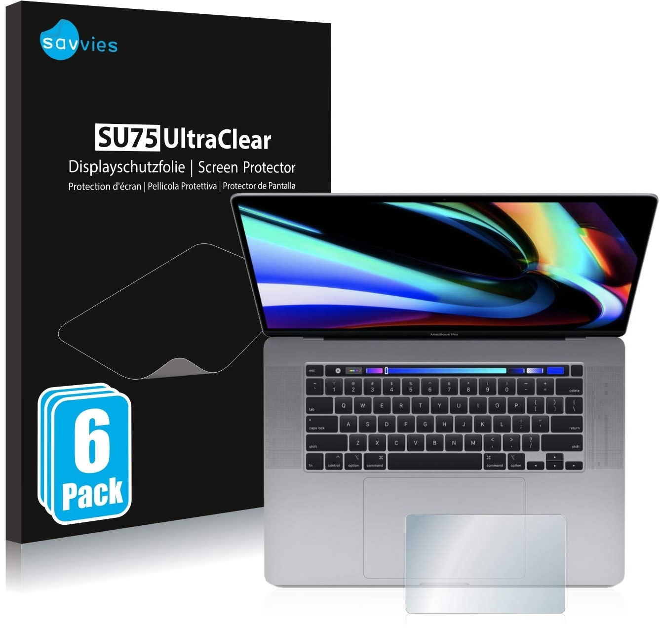 Savvies 6 Stück Schutzfolie für Apple MacBook Pro 16" 2019 (Touch Trackpad) Displayschutz-Folie Ultra-Transparent