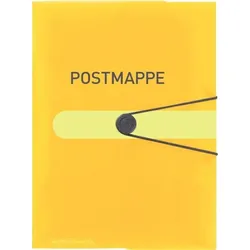 herlitz Gummizugmappe A4, gelb-transparent, mit Aufdruck Postmappe, 3 Klappen