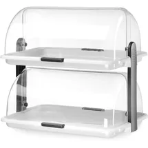 HENDI Buffet-Vitrine, doppelt, Doppeldecker, Rolltop-Präsenter, Käse- und Brotkasten, Transparente Rollabdeckung oben, 380x260x(H)355mm,