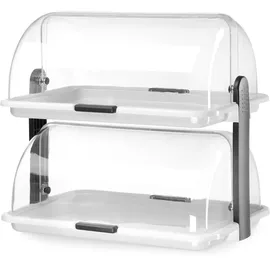 HENDI Buffet-Vitrine, doppelt, Doppeldecker, Rolltop-Präsenter, Käse- und Brotkasten, Transparente Rollabdeckung oben, 380x260x(H)355mm,