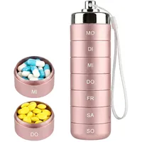 Tablettenbox 7 Tage, Reise Pillenbox Metall aus Aluminiumlegierung, Wasserdichte Medikamentenbox 7 Tage, Tragbare Pillendose 7 Tage mit 7 Fächern, Klein für Vitamine, Fischöl & Tabletten (Rosa)