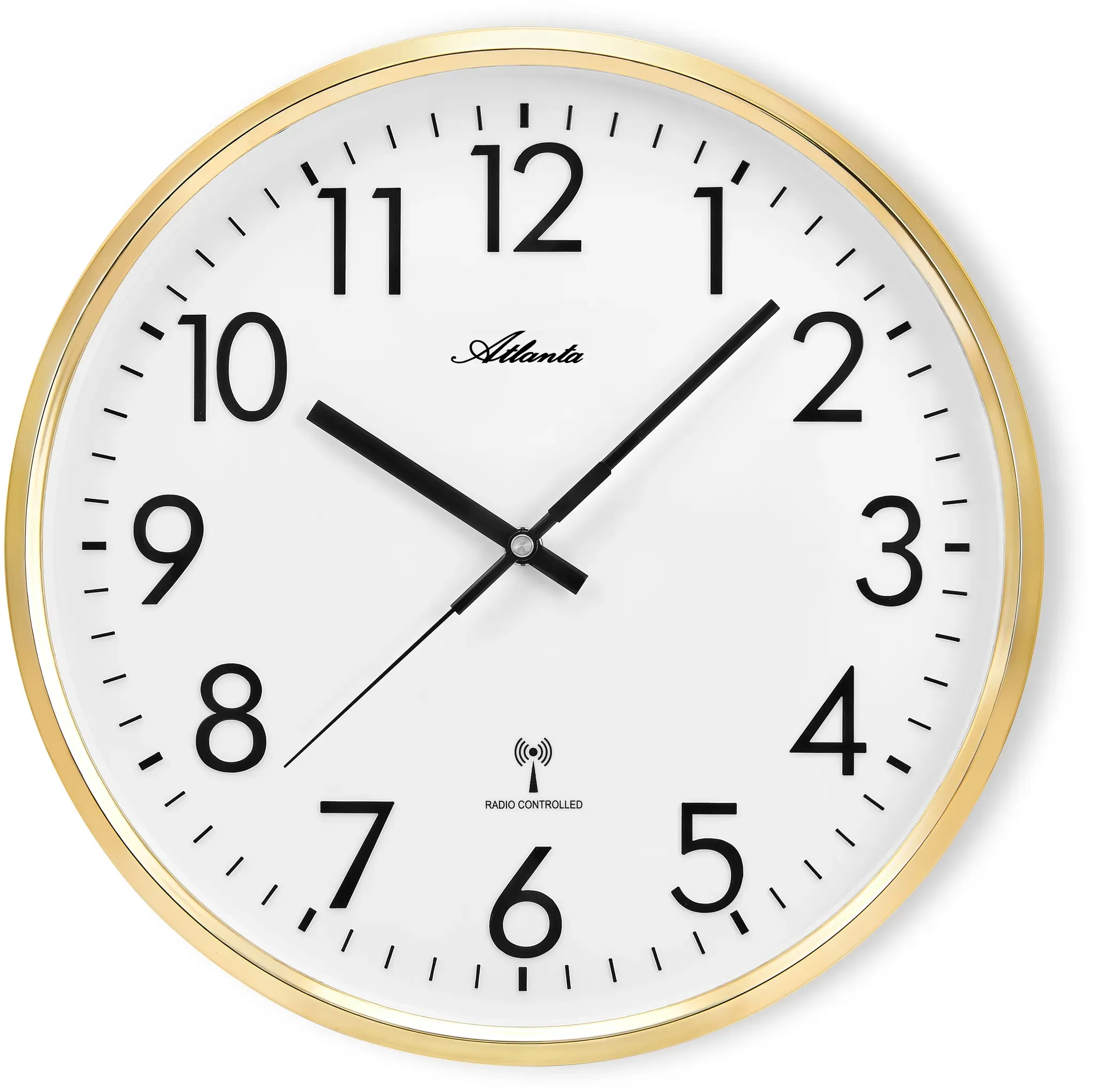 Funkwanduhr ATLANTA, goldfarben, Wanduhren, Ø 32cm, Wohnzimmer, Esszimmer, Küche, Arbeitszimmer, Flur, Büro, Gästezimmer