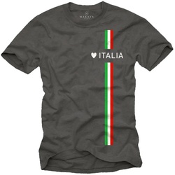 MAKAYA T-Shirt Herren Italia Herz Italienische Flagge Fahne Fußball Trikot Italien Jungs, Männer grau M