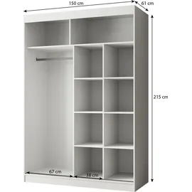 beautysofa Schiebetürenschrank PACO 150 x 215 x 61 cm Schwarz