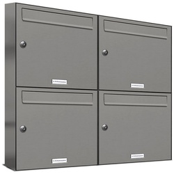 AL Briefkastensysteme Wandbriefkasten 4er Premium Briefkasten Aluminiumgrau RAL 9007 für Außen Wand 2×2 S grau