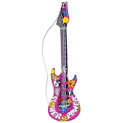 Widdmann Kostüm Aufblasbare Hippie Gitarre, Kunststoff-Accessoire zum Aufpusten rosa
