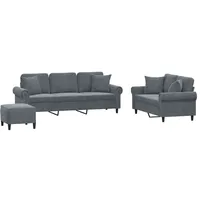 VidaXL 3-tlg. Sofagarnitur mit Kissen Dunkelgrau Samt