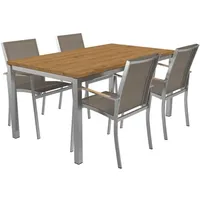 OUTLIV. Oviedo Gartenmöbelset 5-teilig Stapelsessel mit Rimini Tisch 160x90 cm Braun|Hellgrau