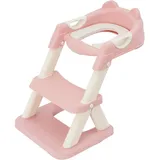 Kinder Toilettensitz mit Treppe, Toilettenleiter für Kinder, Kinder WC Sitz mit PU-Sitzkissen, Toilettentrainer Sitz für Jungen und Mädchen, Einstellbare Höhe, Klappbarer Hocker, Rosa