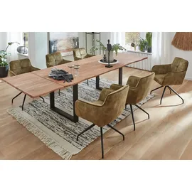 SAM Outillage Baumkantentisch Akazie stonefarben 160 (260 )x 90 cm Ansteckplatten schwarz Norina