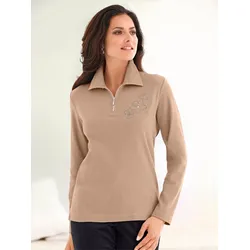 Poloshirt CLASSIC BASICS "Poloshirt", Damen, Gr. 48, beige, 100% Baumwolle, unifarben, Langarm, Shirts