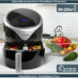 Jago® Heißluftfritteuse 5.5L - 1700 Watt, LED Display mit Touchscreen, 7 Programme, 60 min Timer, Ohne ÖL, Schwarz - Airfryer, Heißluf... - Schwarz