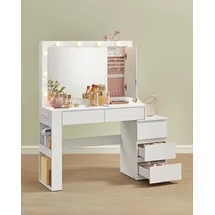 VASAGLE Schminktisch mit LED-Beleuchtung, Frisiertisch mit Spiegel, Schmuckschrank, Steckdosenleiste,modern