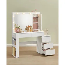 VASAGLE Schminktisch mit LED-Beleuchtung, Frisiertisch mit Spiegel, Schmuckschrank, Steckdosenleiste,modern