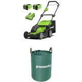 Greenworks 40V Kabelloser Akku Rasenmäher für Flächen bis zu 500 m2, 41 cm Schnittbreite, 50-Liter-Sack Plus Zwei 40 V 2Ah-Akkus mit Ladegerät-G40LM41K2X + Greenworks Tools 120l Gartenabfallsack