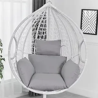 Egg Chair Loungesessel aus Rattangeflecht mit weichem Kissen, Outdoor/Indoor mit höhenverstellbarem Knopf für Hinterhof, Garten, Balkon, Rasen, Wohnzimmer (Color : Gray)