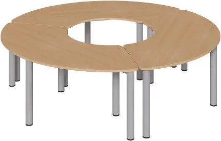 Set aus 3 Drittelkreistischen mit Rundrohrfüssen, Melaminharzplatten