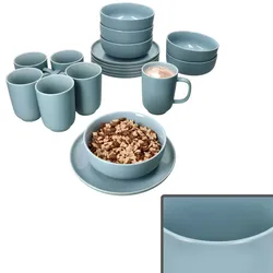 Ritzenhoff Jasper 18tlg Frühstücksset Graublau Steingut Teller Becher Schale