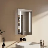 EMKE Spiegelschrank Bad mit Beleuchtung 40x60cm, Antibeschlag, 3 Lichtfarbe dimmbar, Steckdose, Spiegelschränke fürs Bad mit Glasablage, Speicherfunktion, Weiß doppelspiegel spiegelschrank
