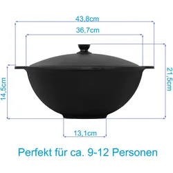 4BIG.fun Gusseisen Kasan 10L eben NAMANGAN Aluminium Deckel Kochen im Freientopf Kazan WOK Kessel Kochen im Freien BBQ Asia Schaumkelle
