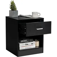 Costway Nachttisch, Schwarz, Holz, 43x55x45 cm, Schlafzimmer, Nachttische
