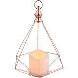 GLOBO Dekoleuchte Laterne Hängeleuchte LED Weihnachtsdeko LED Kerze Gitter Design, Metall kupferfarben, LxH 20x26 cm