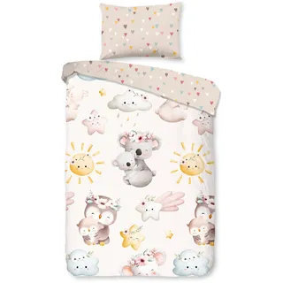 Good Morning "Hugss", beige (sand), B/L: 100cm x 135cm, 1 Stk., 1 Stk., Renforcé, B/L: 60cm x 40cm, 2 Stk., Renforcé, Obermaterial: 100% Baumwolle, Bettwäsche, Baumwolle, Renforcé, 2 Teilig, Wendeoptik, Kind, Baby, Mädchen, Tiere