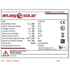 EnjoySolar enjoy solar Monokristallines Solarmodul, 182mm Solarzellen 10 Busbars Solarpanel ideal für Wohnmobil, Balkonanlage, Gartenhäuse, Boot (2...