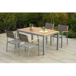 MERXX Gartenmöbelset »Naxos«, 5-tlg., stapelbar/ausziehbar, Aluminium/Akazie/Textil - grau