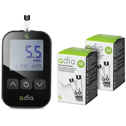 adia Diabetes-Set: Blutzuckermessgerät (mmol/L) mit 110 Blutzuckerteststreifen 1 St