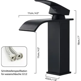 eumaty Wasserhahn Bad, Wasserfall mit Auslauf Höhe 110MM, Waschbecken Armatur Chrom Einhebelmischer, Warm und Kalt was...
