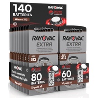 140 Rayovac Hörgerätebatterien der Extragröße 312 PR41 (braun) - 10 Blister mit 8 und 10 Blister mit 6 Batterien