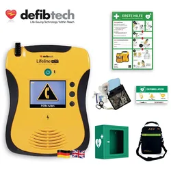 Defibtech – Lifeline VIEW AUTO AED + Schutzschrank, Safeset, Tasche & Hinweisschild Erste Hilfe